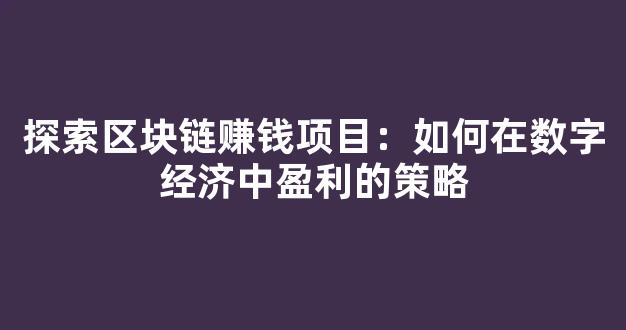 探索区块链赚钱项目：如何在数字经济中盈利的策略 - 严选资源大全