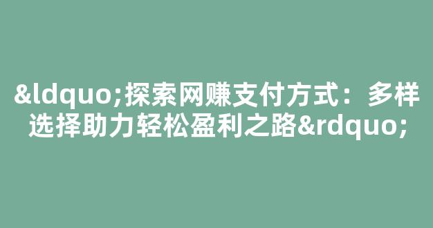 “探索网赚支付方式：多样选择助力轻松盈利之路” - 严选资源大全