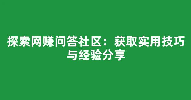 探索网赚问答社区：获取实用技巧与经验分享 - 严选资源大全