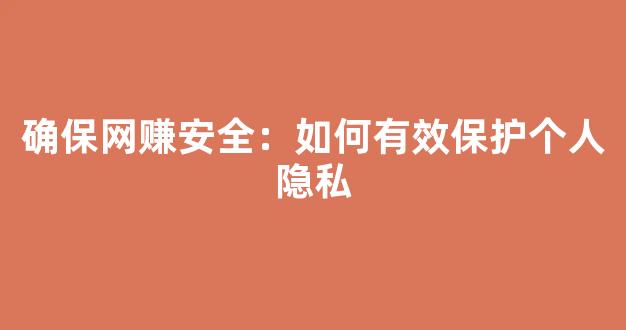确保网赚安全：如何有效保护个人隐私 - 严选资源大全