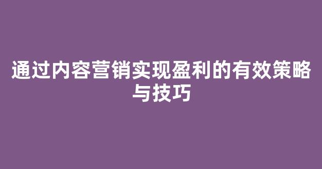 通过内容营销实现盈利的有效策略与技巧 - 严选资源大全 - 严选资源大全