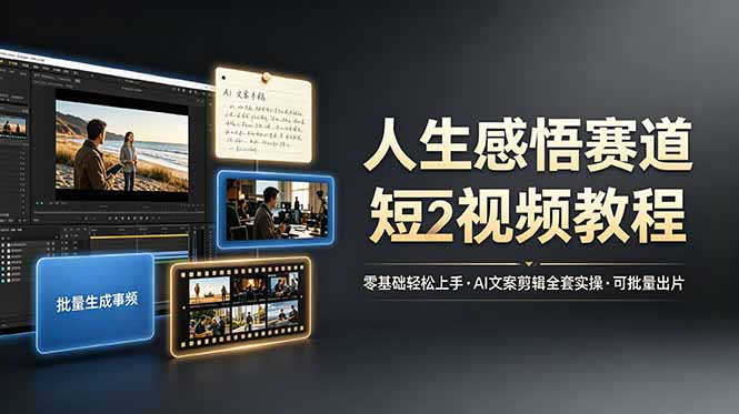 人生感悟赛道短视频教程，零基础轻松上手，AI文案剪辑全套实操可批量出片 - 严选资源大全 - 严选资源大全