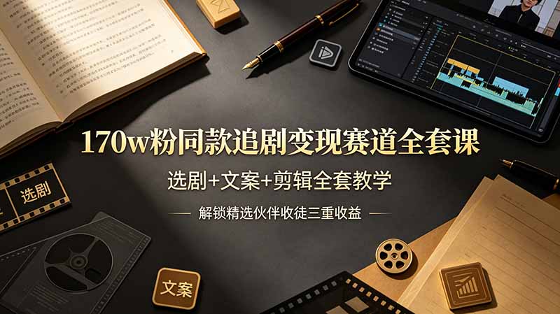 170w粉博主同款追剧变现赛道全套课,选剧+文案+剪辑全套教学,解锁精选伙伴收徒三重收益 - 严选资源大全