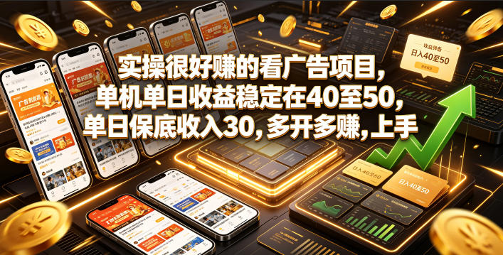 实操很好賺的看广告项目，单机单日收益稳定在40至50，单日保底收入30，多开多賺，上手就能变现【揭秘】 - 严选资源大全