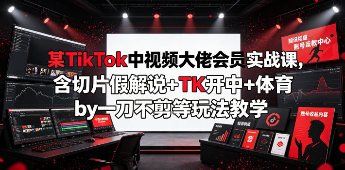 某TikTok中视频大佬会员实战课,含切片假解说+TK开中+体育by一刀不剪等玩法教学 - 严选资源大全