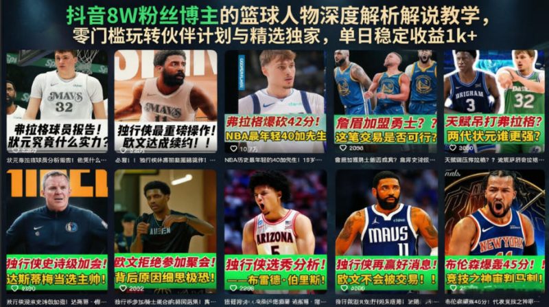 抖音8W粉丝博主的篮球人物深度解析解说教学,零门槛玩转伙伴计划与精选独家,单日稳定收益1k+ - 严选资源大全 - 严选资源大全
