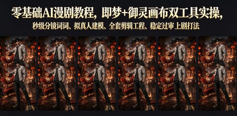 零基础AI漫剧教程,即梦+御灵画布双工具实操,秒级分镜提示词、拟真人建模、全套剪辑工程、稳定过审上剧打法 - 严选资源大全 - 严选资源大全