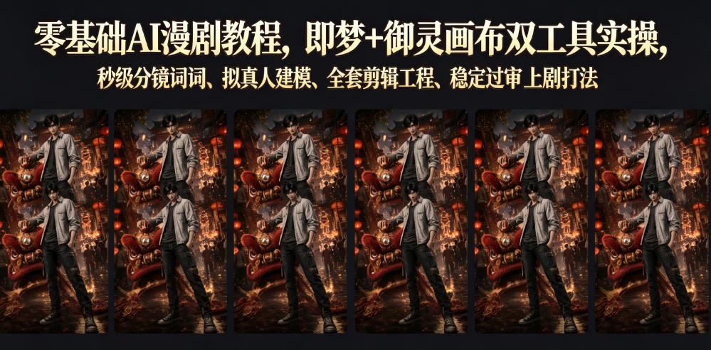 零基础AI漫剧教程，即梦+御灵画布双工具实操，秒级分镜提示词、拟真人建模、全套剪辑工程、稳定过审上剧打法 - 严选资源大全