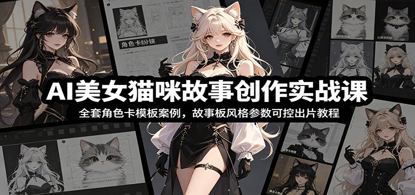 AI美女猫咪故事创作实战课：全套角色卡模板案例，故事板风格参数可控出片教程 - 严选资源大全