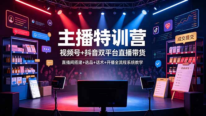 主播特训营:视频号+抖音双平台直播带货,直播间搭建+选品+话术+开播全流程系统教学 - 严选资源大全