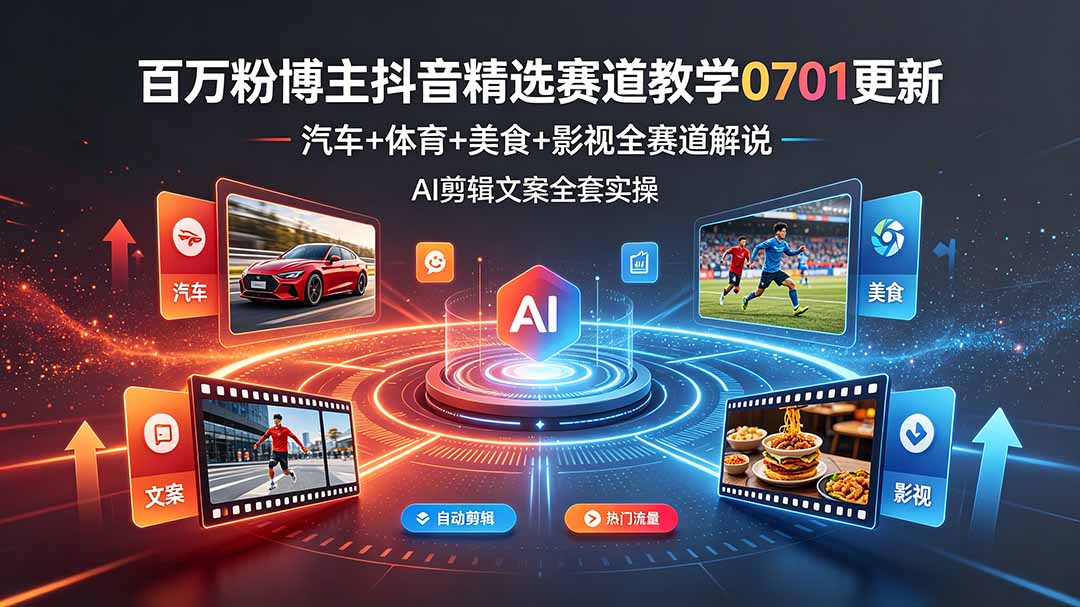 百万粉博主抖音精选赛道教学-0701更新,汽车+体育+美食+影视全赛道解说,AI剪辑文案全套实操 - 严选资源大全