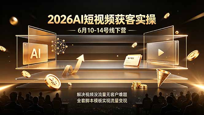 2026AI短视频获客实操6月10-14号线下营,解决视频没流量无客户难题,全套脚本模板实现流量变现 - 严选资源大全