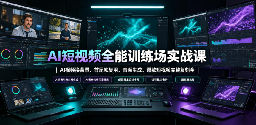AI短视频全能训练场实战课|AI视频换背景、首尾帧复用、音频生成、爆款短视频完整复刻全套实操教学 - 严选资源大全