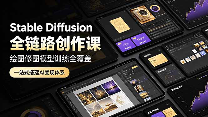 Stable Diffusion全链路创作课,绘图修图模型训练全覆盖,一站式搭建AI变现体系 - 严选资源大全