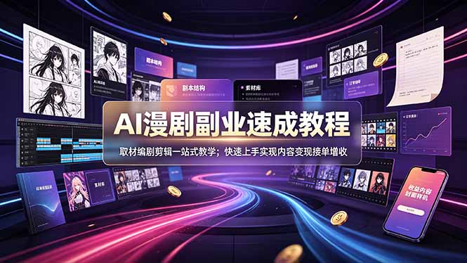 AI漫剧副业速成教程,取材编剧剪辑一站式教学;快速上手实现内容变现接单增收 - 严选资源大全