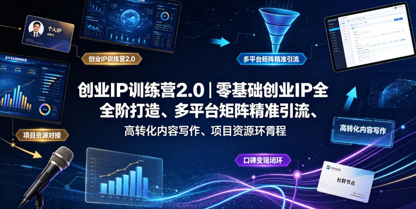 创业IP训练营2.0｜零基础创业IP全阶打造、多平台矩阵精准引流、高转化内容写作、项目资源对接与口碑变现闭环课程 - 严选资源大全