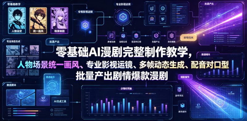 零基础AI漫剧完整制作教学,人物场景统一画风、专业影视运镜、多帧动态生成、配音对口型,批量产出剧情爆款漫剧 - 严选资源大全 - 严选资源大全