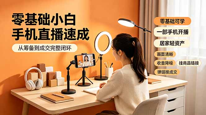 零基础小白手机直播速成，从筹备到成交完整闭环，适配苹果安卓系统，解决杂音卡顿留人难问题 - 严选资源大全