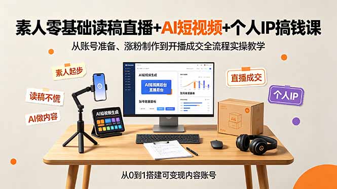 素人零基础读稿直播+AI短视频+个人IP搞钱课,从账号准备、涨粉制作到开播成交全流程实操教学 - 严选资源大全