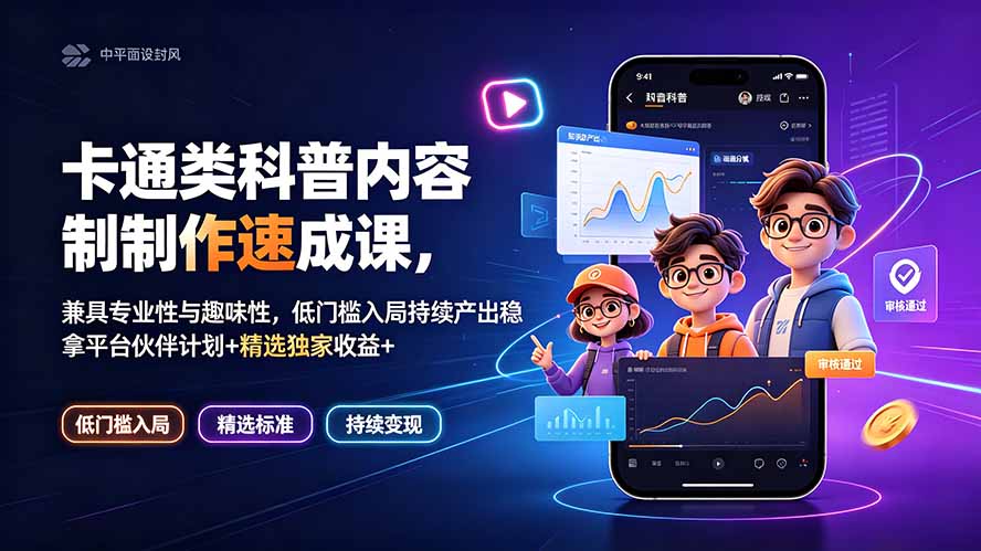 卡通类科普内容制作速成课,兼具专业性与趣味性,低门槛入局持续产出稳拿平台伙伴计划+精选独家收益 - 严选资源大全