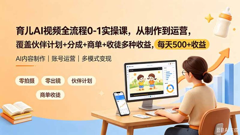 育儿AI视频全流程0-1实操课,从制作到运营,覆盖伙伴计划+分成+商单+收徒多种收益,每天500+收益 - 严选资源大全 - 严选资源大全