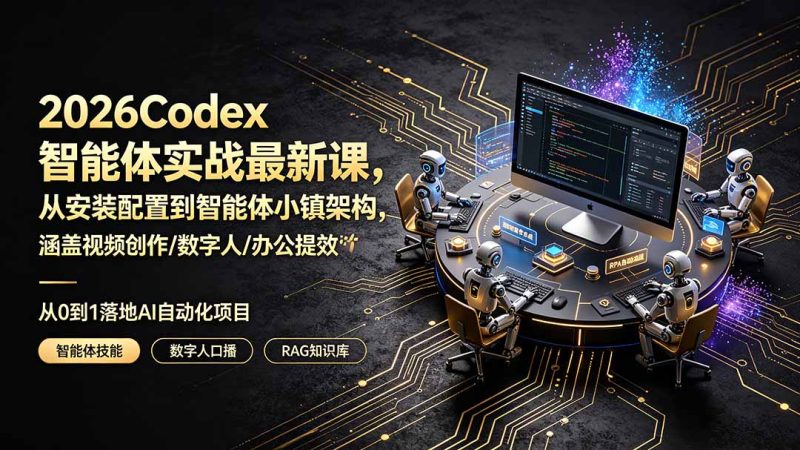 2026Codex智能体实战最新课,从安装配置到智能体小镇架构,涵盖视频创作/数字人/办公提效全技能 - 严选资源大全 - 严选资源大全