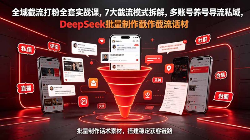 全域截流打粉全套实战课,7大截流模式拆解,多账号养号导流私域,DeepSeek批量制作截流话术素材 - 严选资源大全 - 严选资源大全