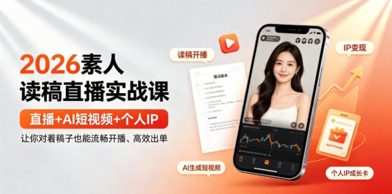 2026素人读稿直播实战课|直播+AI短视频+个人IP,让你对着稿子也能流畅开播、高效出单 - 严选资源大全 - 严选资源大全