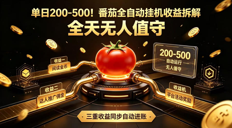 单日200-500！番茄全自动挂G收益拆解，全天无人值守，矩阵操作收益翻倍【揭秘】 - 严选资源大全
