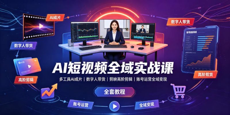 AI短视频全域实战课|多工具AI成片、数字人带货、剪映高阶剪辑、账号运营全域变现全套教程 - 严选资源大全 - 严选资源大全