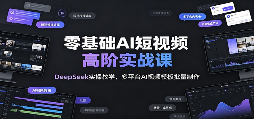 零基础AI短视频高阶实战课:DeepSeek实操教学,多平台AI视频模板批量制作 - 严选资源大全