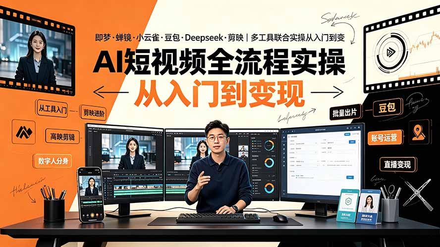 AI短视频全流程实操:即梦·蝉镜·小云雀·豆包·Deepseek·剪映|多工具联合实操从入门到变现 - 严选资源大全