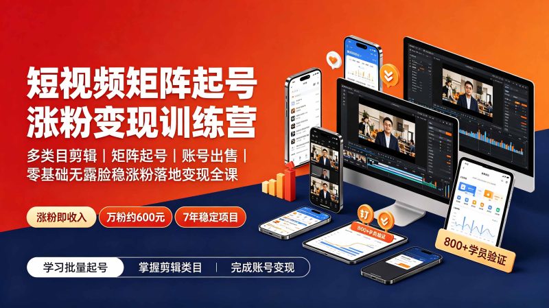 短视频矩阵起号涨粉变现训练营|多类目剪辑·矩阵起号·账号出售,零基础无露脸稳涨粉落地变现全课 - 严选资源大全 - 严选资源大全