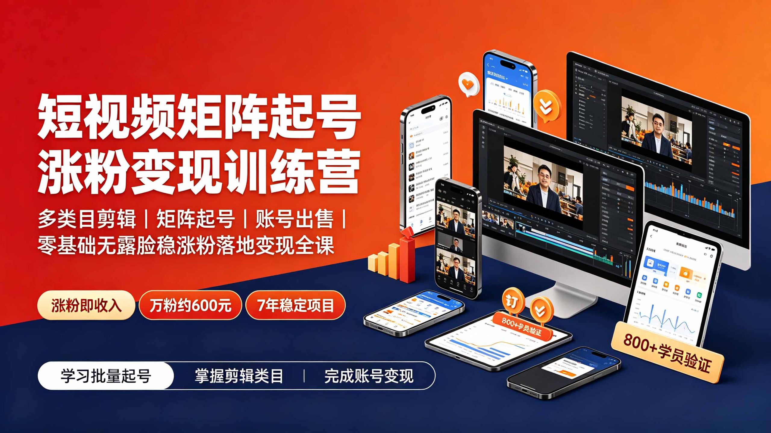 短视频矩阵起号涨粉变现训练营|多类目剪辑·矩阵起号·账号出售,零基础无露脸稳涨粉落地变现全课 - 严选资源大全