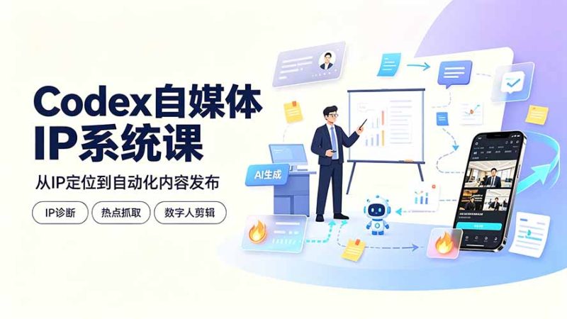 Codex自媒体IP系统课:IP诊断/热点抓取/IP蒸馏 Skill,爆款复刻数字人多平台自动发布教程 - 严选资源大全 - 严选资源大全
