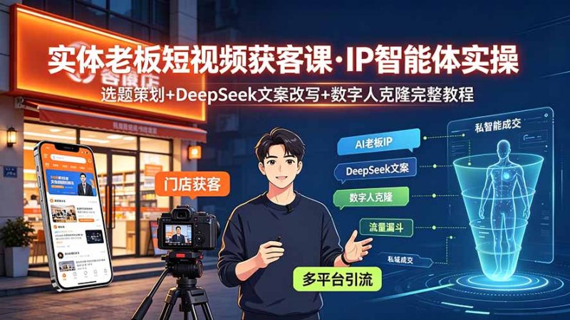 实体老板短视频获客课·IP智能体实操|选题策划+DeepSeek文案改写+数字人克隆完整教程 - 严选资源大全 - 严选资源大全