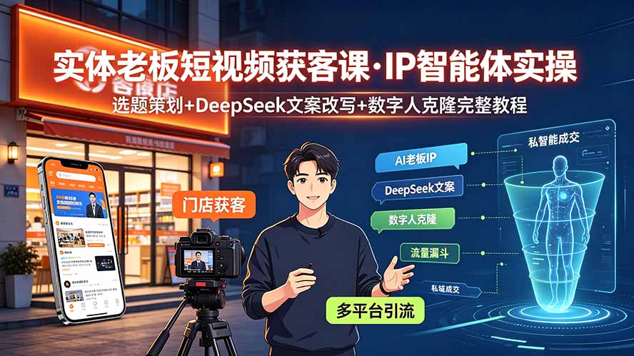 实体老板短视频获客课·IP智能体实操|选题策划+DeepSeek文案改写+数字人克隆完整教程 - 严选资源大全