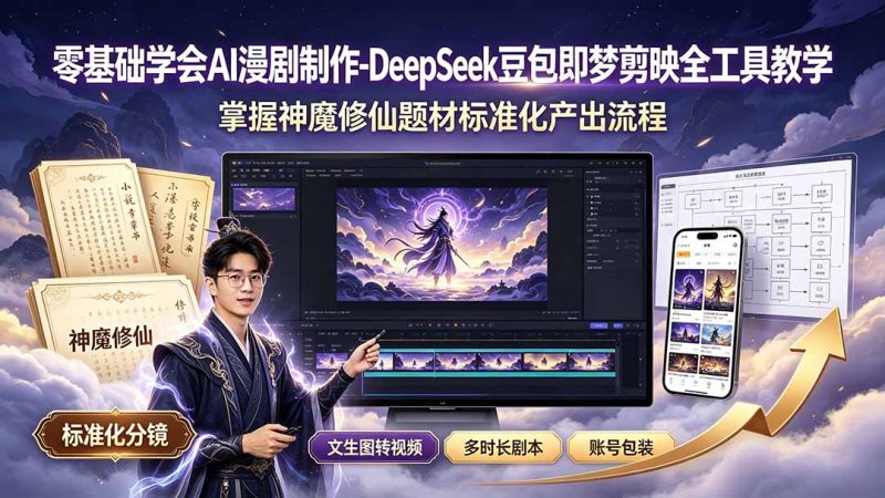 零基础学会AI漫剧制作-DeepSeek豆包即梦剪映全工具教学,掌握神魔修仙题材标准化产出流程 - 严选资源大全 - 严选资源大全