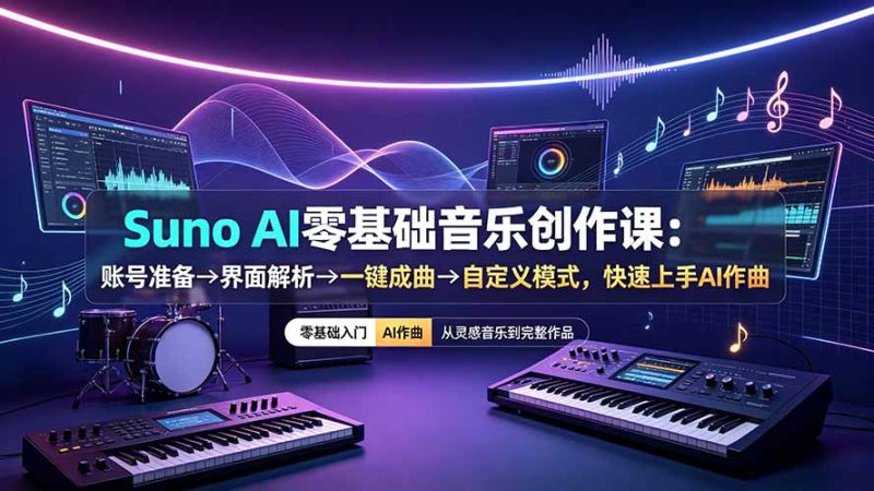 Suno AI零基础音乐创作课:账号准备→界面解析→一键成曲→自定义模式,快速上手AI作曲 - 严选资源大全 - 严选资源大全