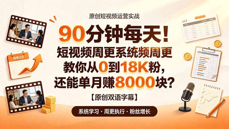 90 分钟每天!短视频周更系统教你从 0 到 18K 粉,还能单月赚 8000 块?【原创双语字幕】 - 严选资源大全 - 严选资源大全