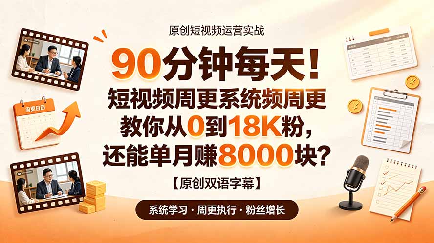 90 分钟每天！短视频周更系统教你从 0 到 18K 粉，还能单月赚 8000 块？【原创双语字幕】 - 严选资源大全