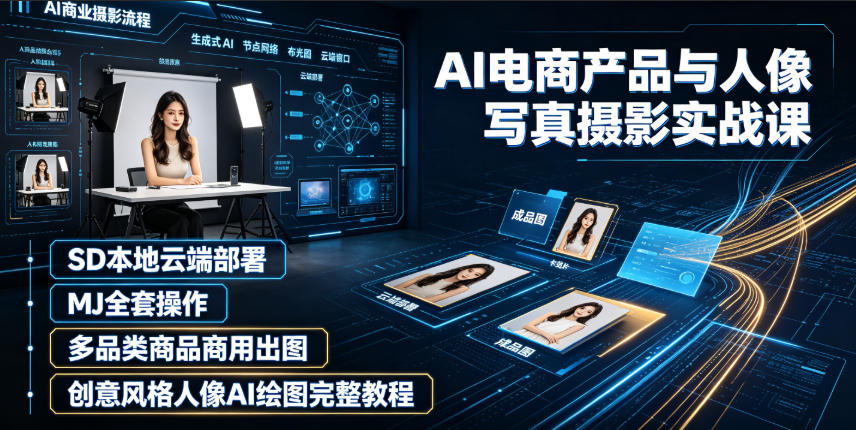 AI电商产品与人像写真摄影实战课|SD本地云端部署、MJ全套操作、多品类商品商用出图、创意风格人像AI绘图完整教程 - 严选资源大全