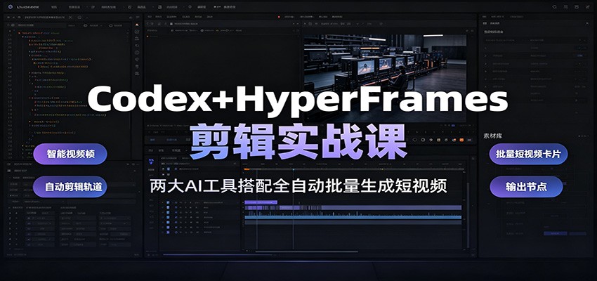 Codex+HyperFrames剪辑实战课：两大AI工具搭配全自动批量生成短视频 - 严选资源大全