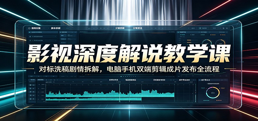 影视深度解说教学课：对标洗稿剧情拆解，电脑手机双端剪辑成片发布全流程 - 严选资源大全