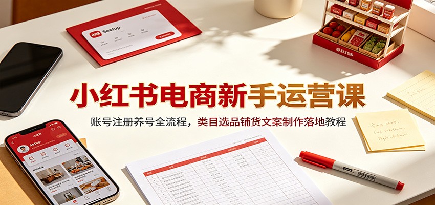 小红书电商新手运营课:账号注册养号全流程,类目选品铺货文案制作落地教程 - 严选资源大全