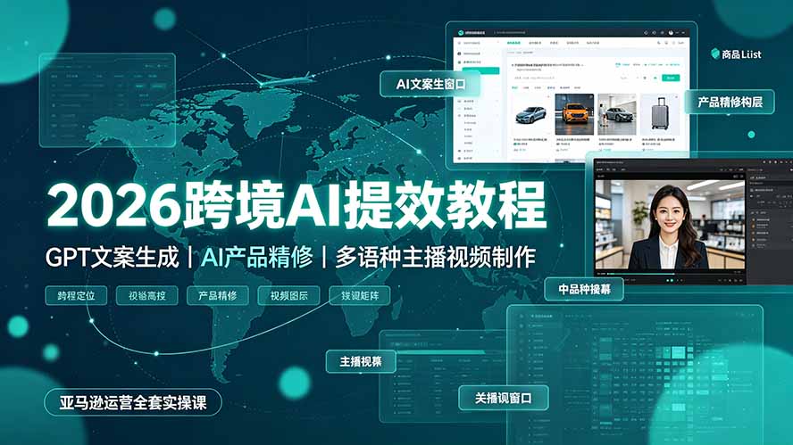 2026跨境AI提效教程·GPT文案生成|AI产品精修|多语种主播视频制作,亚马逊运营全套实操课 - 严选资源大全