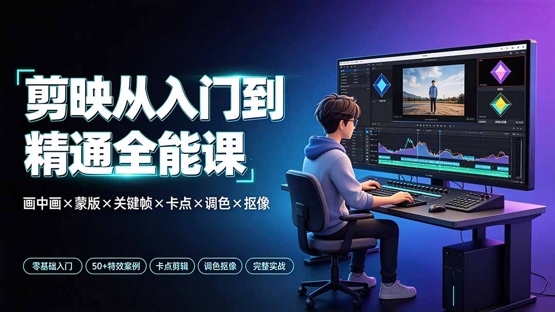 剪映从入门到精通全能课:画中画×蒙版×关键帧×卡点×调色×抠像,一站式掌握剪辑核心技能 - 严选资源大全