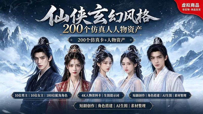 200个仙侠玄幻仿真人素材◆10男主×10女主×180配角，4K资料卡+AI生图提示词，漫剧必备 - 严选资源大全 - 严选资源大全