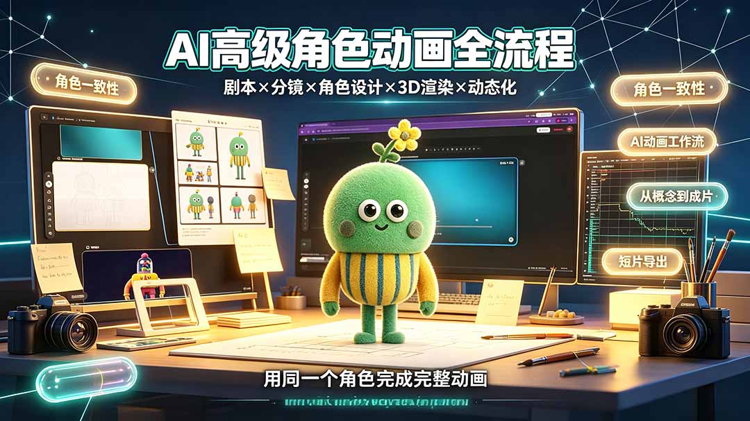 AI高级角色动画全流程:剧本×分镜×角色设计×3D渲染×动态化,从概念到成片一站式教学 - 严选资源大全