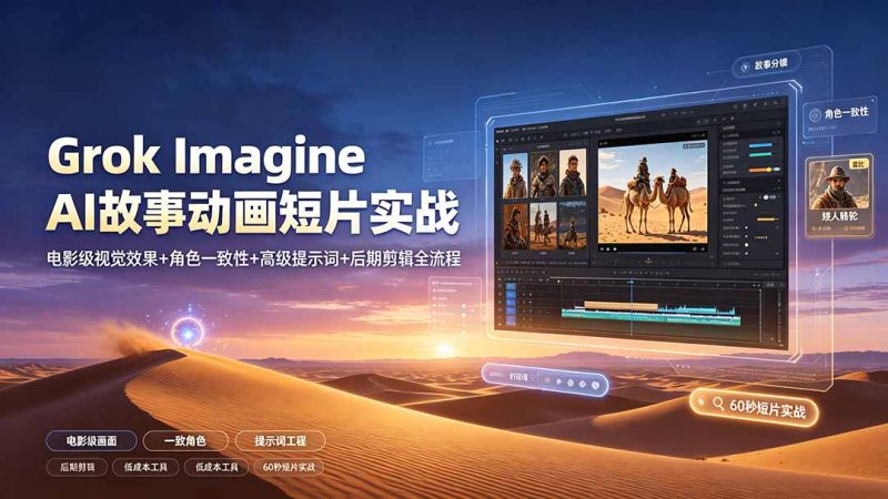 Grok Imagine AI故事动画短片实战：电影级视觉效果+角色一致性+高级提示词+后期剪辑全流程 - 严选资源大全 - 严选资源大全